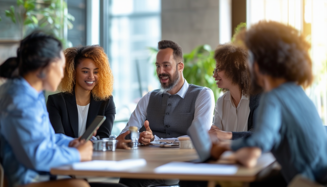 A business meeting with diverse participants using
